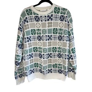 Vtg CLAIBORNE Crewneck Sweater Men's Large 100% Cotton Geometric Pattern 90s USA